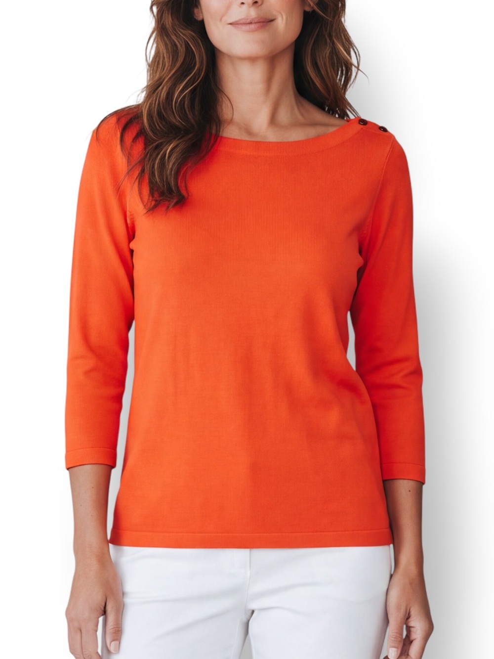 4/$20 Attention Orange Rayon Blend Boat Neck Button Shoulder Tunic Sweater Large
